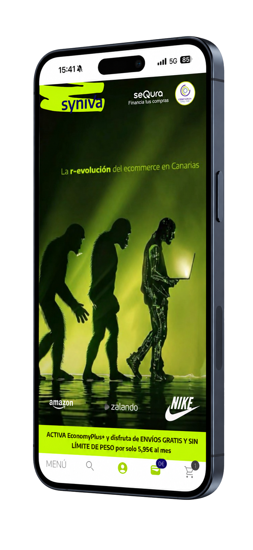 Mockup realista de iPhone con la pantalla de SYNIVA